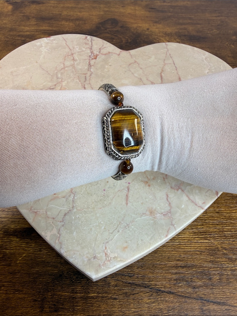Tiger Eye Natural Stone & Silver-Tone Bracelet with Brown Tiger's Eye Beads
